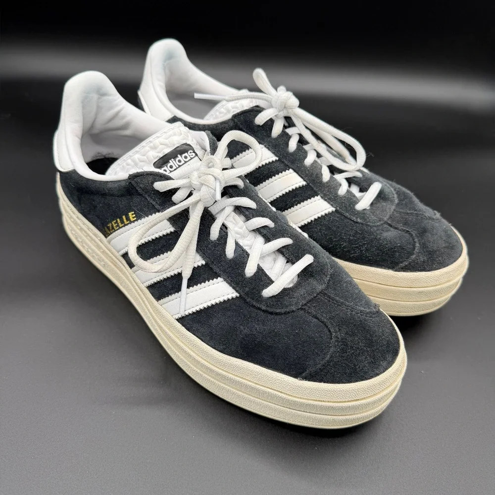 Adidas Gazelle Womens 9 Bold Platform Sneakers Core Black White